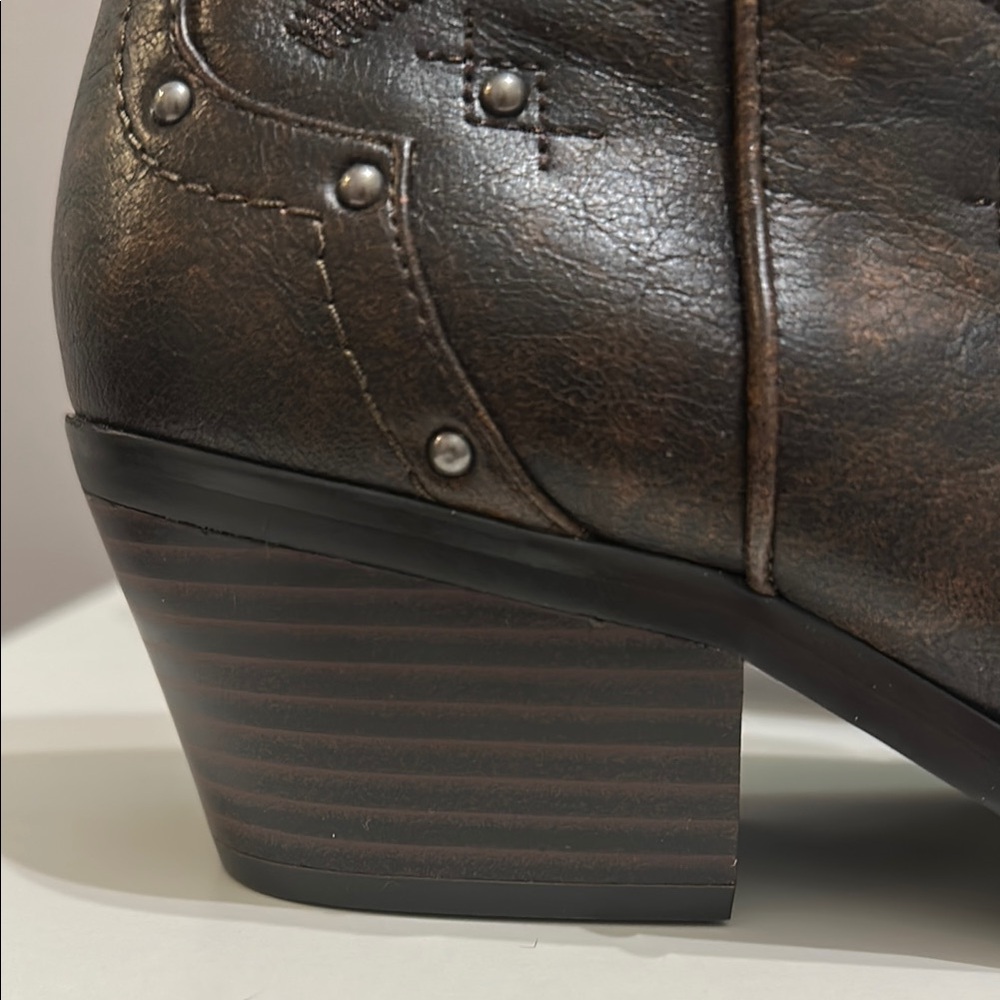 Lane Bryant Brown Studded Cowboy Style Ankle Booties - Picture 5 of 7